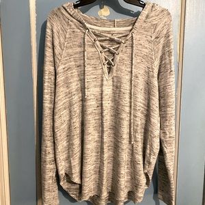 Long sleeve hooded lace up sweater